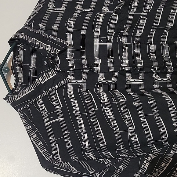 Albert Elouitz Inc Handmade Silk Black Music Note Print Button Up Shirt Size Lg - Picture 3 of 5
